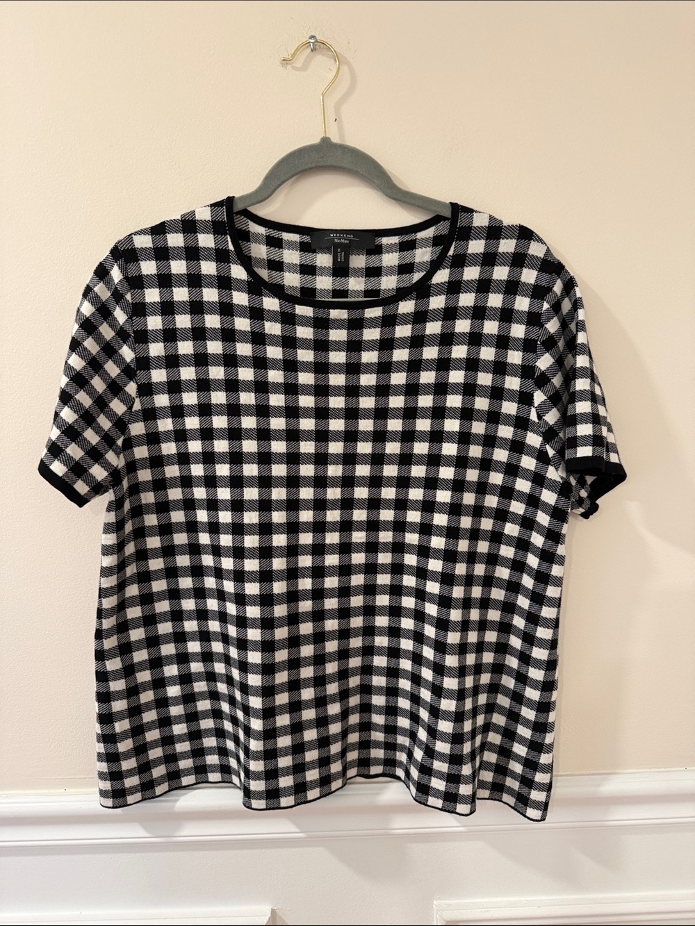Max Mara Black & White Gingham Short Sleeve Top